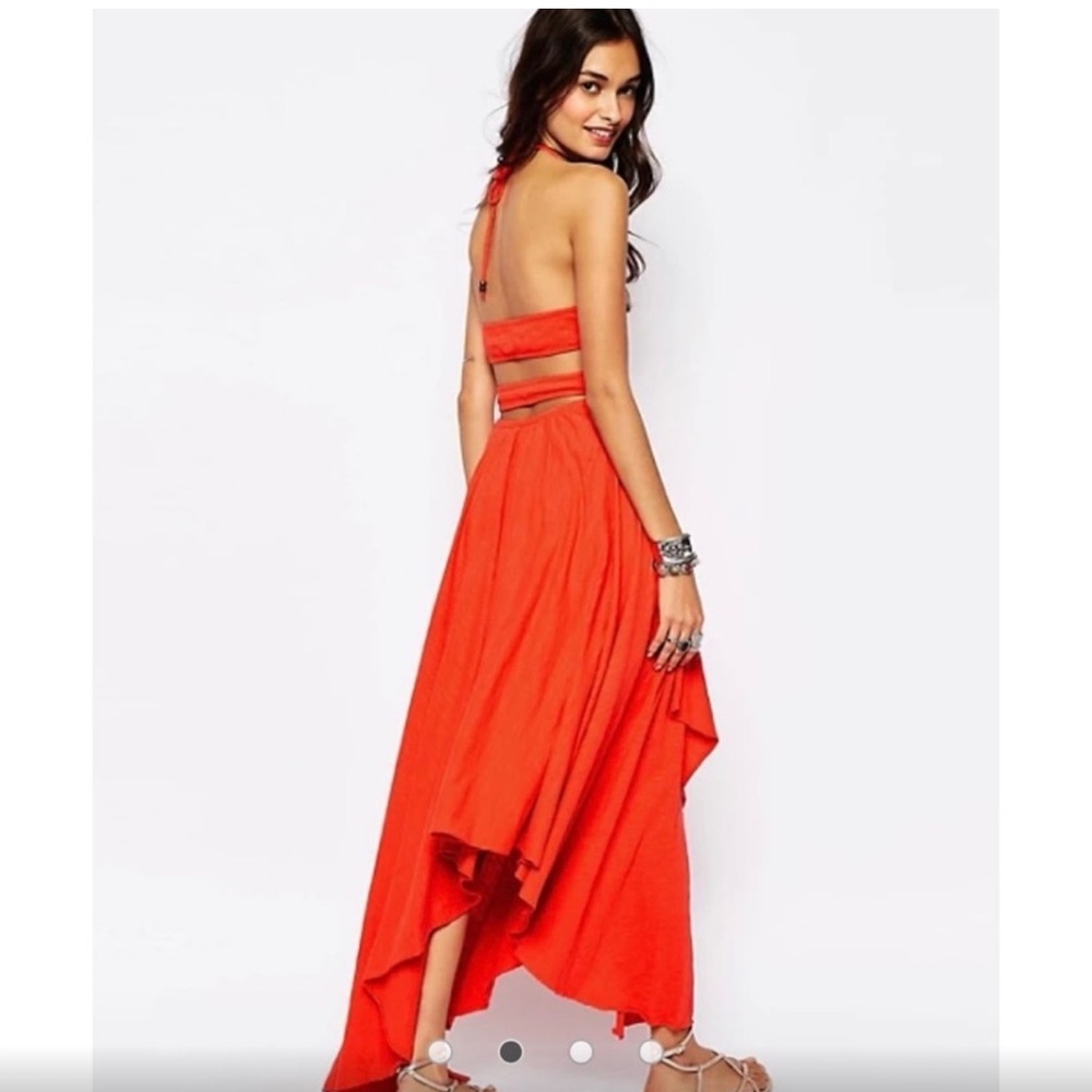 Free People Vibrant Orange Halter Maxi Dress